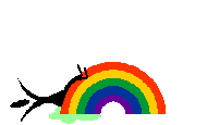 Little stick girl sliding over the rainbow.